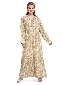 Buy FLORAL EMBROIDRED OLIVE GREEN COLOUR WITH PRINTED ARABIC KAFTAN CASUAL JALABIYA DRESS in Saudi Arabia