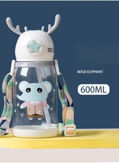 Buy Deer-shaped plastic water bottle with straw - anti-fall - 1 piece - 600 ml, acrylic, in Egypt