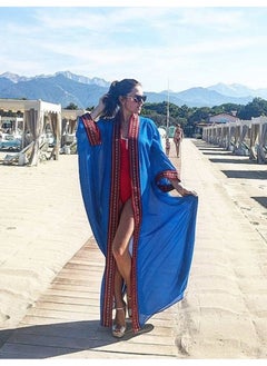 Buy Summer Long Kaftan Bohemian Beach Kimono Swimsuit Cover Up Plus Size Dress for Women Sunscreen cardigan Length: 140cm (Blue) in Saudi Arabia