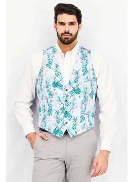 اشتري Men Slim Fit Floral Print Suit Vest, Blue/Pink في السعودية