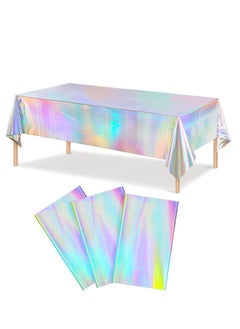 Buy 3 Pack Iridescence Plastic Tablecloths, Shiny Disposable Rectangle Table Covers, Iridescent Cloth for Wedding Party Birthday Baby Shower Decoration, 54" x 108" in UAE