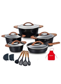 Buy 17-Pieces Granite Coated Cookware Set Includes 20,24,28 & 32cm Casserole With Lid, 28cm Deep Fry Pan with Lid and 7xCooking Tools in UAE