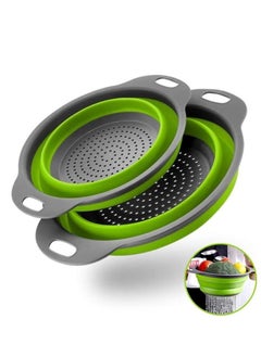 Buy Kitchen Collapsible Strainer and Drainer,Silicone Collapsible Drainer Basket Set,BPA-Free Round Fruit Wash Drainer for Vegetables,Berries,Tomatoes,Pasta,Camping Essentials (Green) in Saudi Arabia