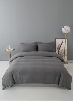 Buy Premium 6 Piece King Size Duvet Cover Satin Stripe Solid Dark Gray in UAE