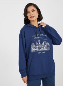 Buy Oversized Longline Graphic Hoodie in Saudi Arabia