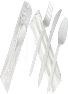 Buy Medium Weight White Plastic Cutlery Set with Napkin Individually Wrapped by MT Products - (50 Pieces) in Egypt