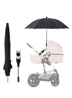 Buy Baby Stroller Parasol, 75 cm Sunshade with Clip Universal Stroller UV Protection Umbrella 50+ Adjustable 360 Degree Waterproof Umbrella for Strollers, Strollers, Wheelchairs, Beach Chair - Black in UAE