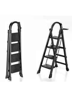 Buy 4 Step Ladder, Folding Step Stool w/Wide Anti-Slip Pedal, 500 KG Capacity Sturdy Stainless Steel Ladder, Lightweight Safety Household Office Kitchen Stepladder for Adults (Black) in UAE