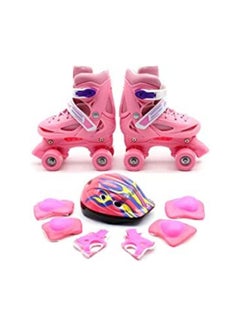 Buy Roller Skates Adjustable Size Double Row 4 Wheel Skates for Children Skates for Boys And Girls Including Full Protective Gear Pink Colour in UAE