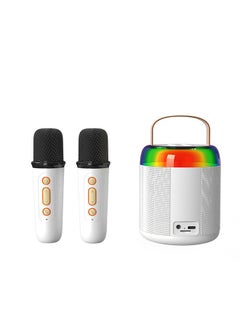 Buy Karaoke Machines Portable Bluetooth Speaker Home Wireless Karaoke Sound Microphone Outdoor Singing Microphone with Microphones Led Light and Voice Changing Effects (White) in UAE