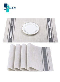 Buy Placemats Set of 4: Anti-slip Washable Placemats for Dining Table, Woven Vinyl Insulating Placemats PVC Kitchen Table Mats for Restaurant Party Decoration 45 x 30 cm (Grey) in UAE
