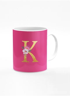 Buy Designer Printed Coffee Mug 11oz Ceramic Personalised Gift Mugs Cup -Custom Monogram Initial Letter Floral Pattern Alphabet - K (Dark Pink Rose) in UAE