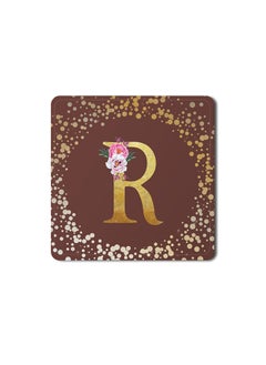 Buy Designer Leather Coasters Mat for Beverage Drinks- Custom Monogram Initial Letter Floral Pattern Alphabet - R (Brown) in UAE