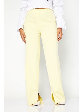 Buy Women Regular Fit Solid Trousers, Yellow in UAE