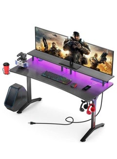 Buy Gaming Desk 55INCH with LED Strip & Power Outlets, with Full Desk Mouse Pad, Ergonomic Y Shaped Gamer Table with Outlet Organizer in Saudi Arabia