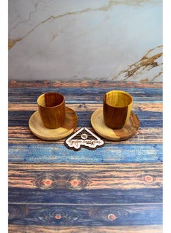 Buy Wooden coffee cup + plate Handmade from healthy wood 100% natural colors from the heart of the tree in Egypt