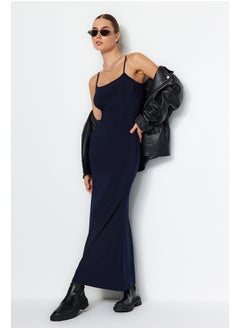 Buy Navy Blue Fitted Strappy Flexible Maxi Knitted Pencil Dress TWOSS23EL02435 in Egypt