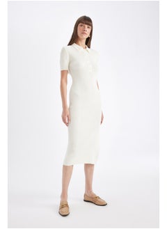 اشتري Woman Tricot Fitted Polo Neck Short Sleeve Dress في مصر