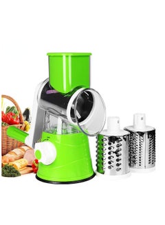 Buy Rotary Cheese Grater Vegetable Slicer Kitchen Grater with 3 Interchangeable Stainless Steel Roller Blades for Cheese Vegetable Fruit Nuts in Saudi Arabia