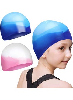 Buy Summer Swim Cap Kids Waterproof 2 Pack Silicone Swimming Caps for Girls Boys Aged 2-12. Bathing Caps for Kids .Toddler Children Pool Swim Cap . in UAE