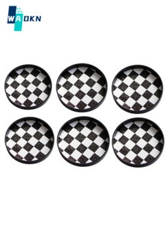 Buy Set of 6 Anti-spill Drink Coasters, Round Edge Raised Table Protectors, Checkerboard Design Table Decoration, Cold Drink Coffee and Tea Cup Protectors (Black and White) in UAE