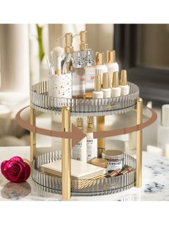 Buy Rotating Makeup Organizer for Vanity, Bathroom Organizer Countertop Carousel Spinning Holder - High-Capacity Perfume Organizer, Skincare Organizers Cosmetics Storage Rack- 2Tier in UAE
