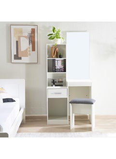 Buy Premier Dressing Table With Mirror And Stool - White in UAE