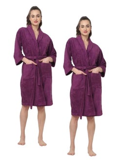 اشتري 2 Pieces Purple Colour Hotel-Style Terry  Bathrobe Medium Size في الامارات