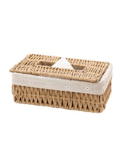 اشتري Plan A Hand Woven Rattan Tissue Box with Breathable Fabric Liner, Tissue Storage and Serving Box for Home, Bathroom, Office, Car, Handmade Rectangular Tissue Dispenser (Flower) في مصر