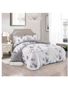 Buy King Size Stylish Comforter Set, 100% Cotton Multicolor, Fitted Bedsheet 6Pcs set, 220x240cm in UAE