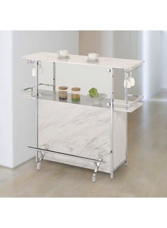 اشتري Junia Bar Table Strong And Sturdy Home Kitchen Organiser Rack Furniture For Dining Room Living Room Kitchen L120xW52xH105 cm White Marble / Chrome في الامارات
