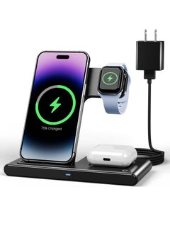 Buy Wireless Charger 3 in 1, 15W Fast Charging Station for Apple Watch 10/9/8/Ultra 2/Ultra/SE/7/6/5/4/3/2, for AirPods 3/2/1/Pro for iPhone 16/15/14/13 /Plus/Pro/Pro Max/12/11(Black) in Saudi Arabia