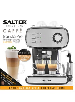 اشتري ماكينة صنع الإسبريسو Caffé Barista Pro من Salter E خزان سعة 1.2 لتر، فلتر من الفولاذ المقاوم للصدأ، أسودK4للكابتشينو/اللاتيه، مضخة ضغط 15 بار، عصا رغوة الحليب، صينية تنقيط قابلة للإزالة، كوبان،369 - ماكينة صنع القهوة في الامارات