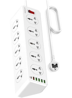 Buy 10-Way Power Extension Cord Surge Protector Strip with USB-A & USB-C Ports in UAE