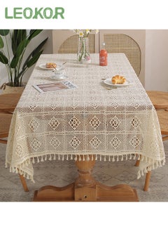 Buy Vintage Handmade Crochet Tablecloth Decorative Macrame Lace Table Cover Layer for Kitchen Dinning Bedside Tabletop Sheet Decoration 140*200CM in Saudi Arabia