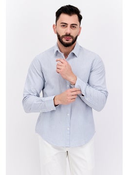 Buy Men Regular Fit Long Sleeve Stripe Casual Shirts, White/Blue in UAE