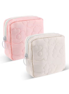 Buy 2 Pcs Embroidery Sanitary Napkin Storage Bag, Sanitary Napkin Storage Bag, Tampon Bag with, Menstrual Cup Pouches, Sanitary Pads Organizer with Zipper, for Teen Aged Girls (Pink+White) in Saudi Arabia