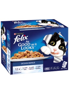 Buy Felix As Good As It Looks Ocean Menus in Jelly Cat Food Pouch - 85 g - Pack of 12 in UAE