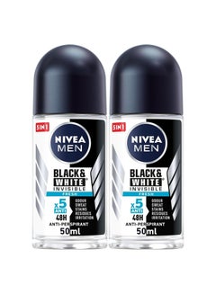 اشتري NIVEA MEN Antiperspirant Roll-on Black & White Invisible Protection Fresh, 2x50ml في الامارات