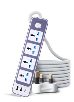 Buy Power Strips Extension Cord 4 Outlets, Universal Plug Adapter with 3 USB Ports Surge Protector, Charging Socket with 2M Bold Extension Cord in Saudi Arabia