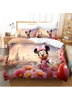 اشتري Cartoon Minnie pattern bedding three-piece set with soft microfiber polyester sheets including quilt cover and two pillowcases (size 150cmX200cm) في السعودية