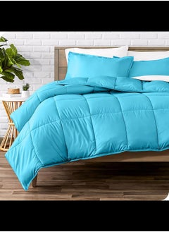 Buy Cotton - Plain - 3 Pieces Heavy Comforter Set - 4Kgs - Down Alternative Filling - (For Matress 180cm/200cm) - Size  (250cm x 240cm) + 2 Pillow Case Covers (50cm x 70cm) - Turquoise in Egypt