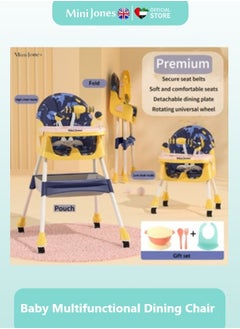 Buy MiniJones Multifunctional Baby Dining Chair with Tray Foldable Feeding High Chair BLUE&YELLOW in UAE