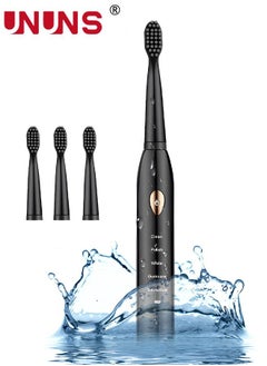 اشتري Ultrasonic Electric Toothbrush,5 Modes USB Rechargeable Smart Toothbrush,4 Replacement Brush Heads,Built-in 2-Minute Smart Timer,Black في الامارات