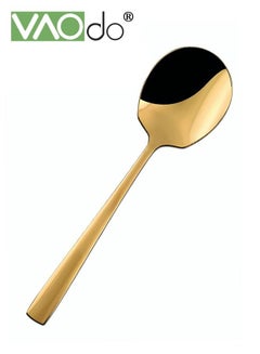 Buy Gold Stainless Steel Spoon Long Handle Big Head Metal Spoon Thickened Handle Smooth Spoon in Saudi Arabia