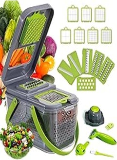 Buy DLD Vegetable Chopper, Upgraded 22 in 1 Mandoline Vegetable Slicer Dicer with 13 Stainless Steel Blades, Adjustable Slicer, Vegetable Cutter with Drain Rack Storage Container, Kitchen Gadget in Egypt