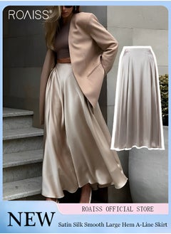 اشتري Women's Satin High Waist Skirt Loose Draped Large Hem A-Line Skirt في الامارات