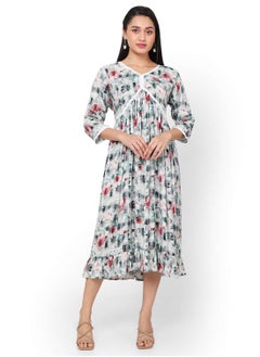 Buy MULTICOLOUR FLORAL PRINTED FRONT LACE STYLED ARABIC KAFTAN JALABIYA DRESS in Saudi Arabia