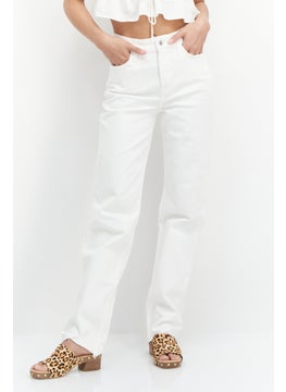 اشتري Women Regular Fit Stretchable Denim Plain Jeans, White في الامارات