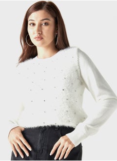 Buy Embellished Crew Neck Sweater in Saudi Arabia